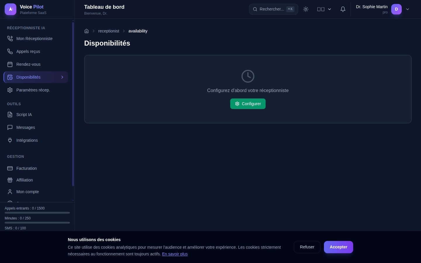 Configuration des disponibilites