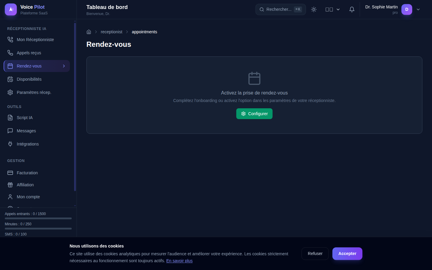 Page de gestion des rendez-vous