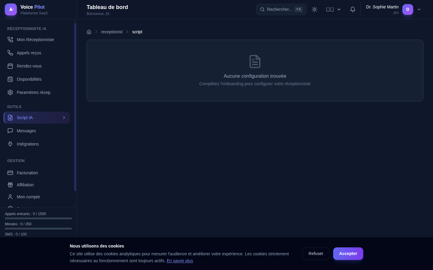 Editeur de script IA du receptionniste